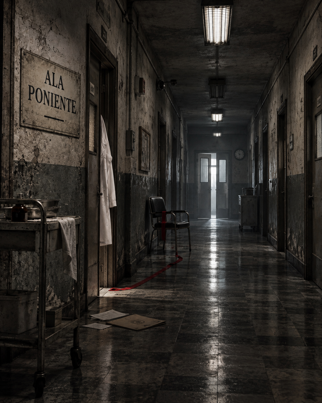 Pasillo del Ala Poniente del hospital psiquiátrico